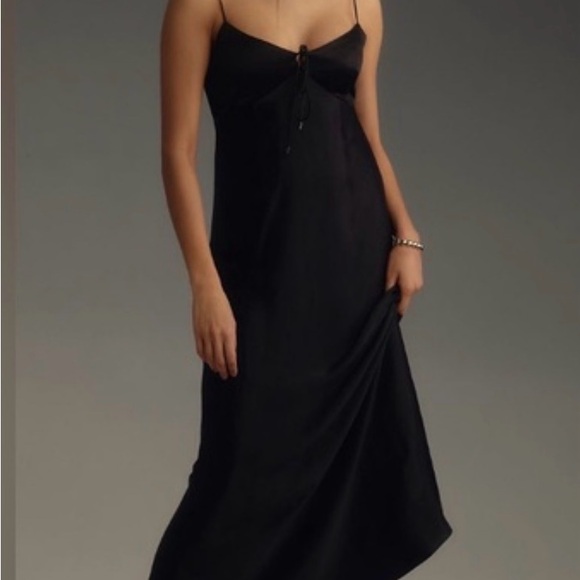 anthropologie black slip dress By Anthropologie Lace-Trim Midi Slip Dress